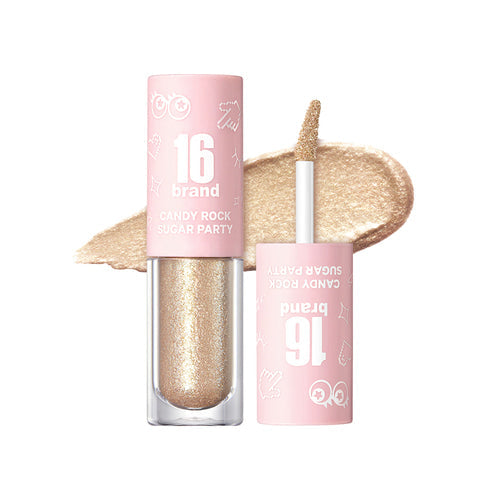 16BRAND Candy Rock Sugar Party glitter eyeshadow in champagne gold, perfect for adding a glamorous glow to eyelids.