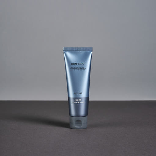 moremo Men's Curl Cream C 120ml shown on a dark background. Hair styling product for shaping curls and nourishing the scalp.