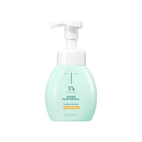 MISSHA Super Panthenol Bubble Cleanser bottle for oily skin, 200ml, deep cleans while keeping skin hydrated.