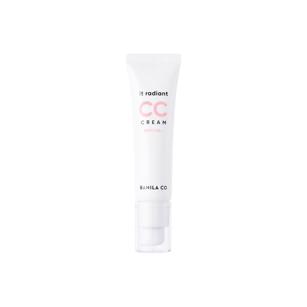 BANILA CO it Radiant Vegan CC Cream SPF17 PA+ 30ml in sleek white tube, ideal for brightening, hydrating, and smoothing skin with SPF glow protection.