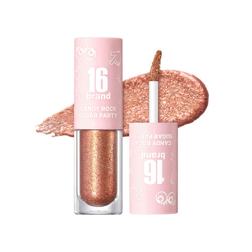 16BRAND Candy Rock Sugar Party glitter eyeshadow in copper tone, ideal for bold, sparkling eye makeup with a warm undertone.
