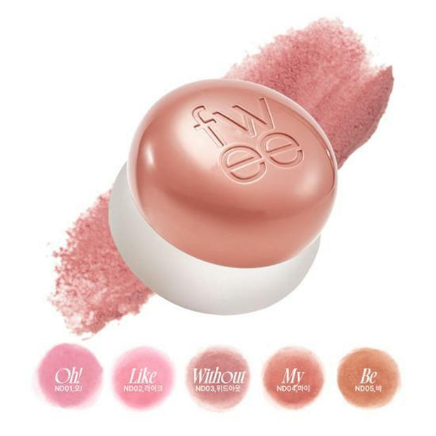 Creamy lip and cheek tint in warm nude pink, opened to display smooth pudding-like texture.