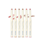Set of six Lilybyred Smiley Lip Blending Stick 0.8g lip pencils with color swatches, ideal for defining, shaping, and coloring lips.