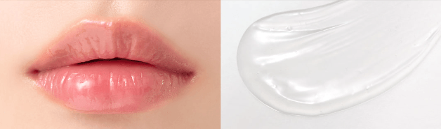 Clear gloss finish of SOME BY MI V10 Hyal Lip Sun Protector 7ml on lips, offering a natural, hydrated look with SPF 15 protection.