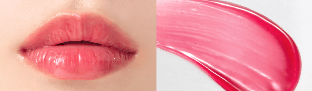 Vibrant pink tint of SOME BY MI V10 Hyal Lip Sun Protector 7ml on lips, providing a glossy, youthful look with UV defense and hydration.
