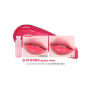 Berry Pink shade of Colorgram Juicy Drop Tint 4g with bold pink lip swatches, perfect for a juicy and long-lasting lip look.