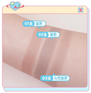 Swatches of Colorgram Re-forming Contour Stick 1.1g in three shades—warm, cool, and neutral—on arm to show pigmentation and tone variety.