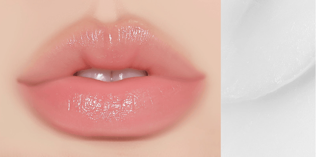 Huxley Lip Balm Leave Behind in clear shade shown on lips with a glossy, natural finish, ideal for deep hydration and subtle shine.