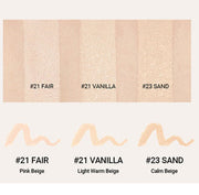 MISSHA Stay Stick Concealer High Cover 2.8g shade chart displaying #21 Fair, #21 Vanilla, and #23 Sand for targeted blemish and dark spot coverage.
