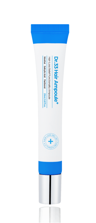 Seapuri Dr.33 Hair Ampoule 20ml twin tubes displayed, featuring anti-hair loss formula for thicker, healthier hair and scalp revitalization.